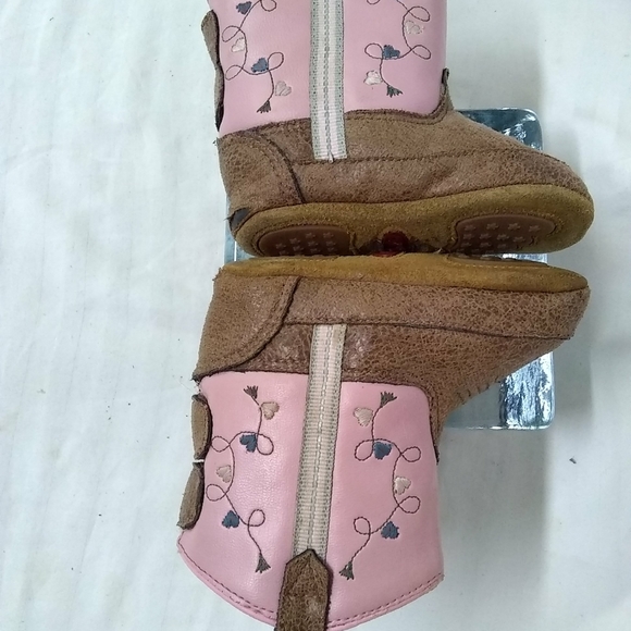 Old West Baby Infant Girls Crib Pink & Brown Leather Cowboy Boots Sz 3 - Picture 4 of 6